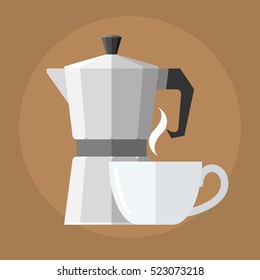 italian coffee maker and cup flat icon