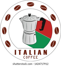 Italian coffee maker, espresso machine, moka express, mocha coffee, moka pot. Flat design vector illustration. Moka pot icon. Coffee maker vector illustration. Eps 8