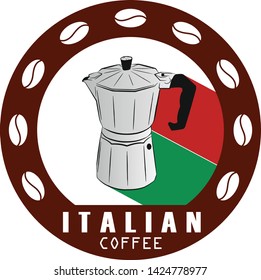 Italian coffee maker, espresso machine, moka express, mocha coffee, mocha pot. Flat design vector illustration. Moka pot icon. Coffee maker vector illustration.