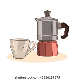 Italian coffee maker, espresso machine, moka express, mocha coffee, moka pot. 