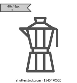 Italian coffee maker moka pot icon. Linear style icon. flat design element. Editable stroke. 48x48 Pixel Perfect