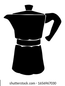 cafetera italiana o silueta de moka, máquina de expreso, mocha express. Ilustración vectorial dibujada a mano, aislado en negro sobre blanco.