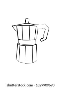 Italian coffee maker or moka pot sketch, espresso machine, mocha express. Hand drawn vector illustration, black isolated over white.