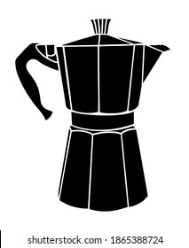 cafetera italiana o cafetera moka, cafetera expreso, mocha. Ilustración de silueta vectorial dibujada a mano en negro aislado sobre blanco.