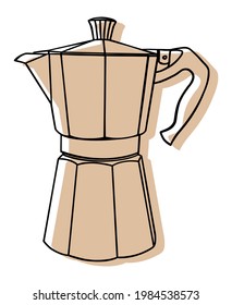 Italian coffee maker or moka pot, espresso machine, mocha express. Hand drawn vector illustration isolated over white.