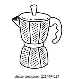 cafetera italiana o cafetera moka, cafetera expreso, mocha. Ilustración vectorial dibujada a mano aislada sobre blanco.