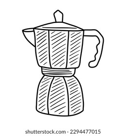 cafetera italiana o cafetera moka, cafetera expreso, mocha. Ilustración vectorial dibujada a mano aislada sobre blanco.