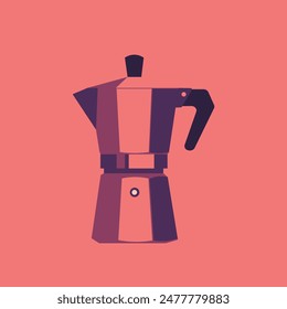 Italian coffee maker. A Moka pot, for espresso. Side view. Minimalistic poster. Vector flat illustration