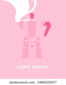 Italian coffee maker. A Moka pot, for espresso. Side view. Minimalistic vertical poster. Vector flat illustration