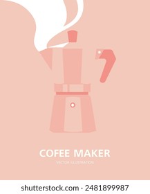 Italian coffee maker. A Moka pot, for espresso. Side view. Minimalistic vertical poster. Vector flat illustration