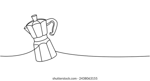 Italian coffee maker one line continuous drawing. Hand drawn elements for cafe menu, coffee shop. Vector linear illustration.