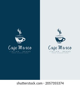 ITALIAN COFFEE SHOP LOGO WITH BLUE AND WHITE BACKGROUND 