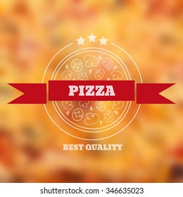 Italian colored pizza label or logo on red blurred background with text  eps 10 vector