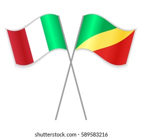 Italian and Congolese crossed flags. Italy combined with Republic of the Congo isolated on white. Language learning, international business or travel concept.