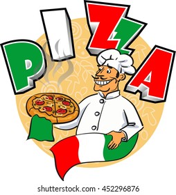 Italian Cook Pizza His Hand Stock Vector (Royalty Free) 452296876 ...