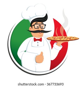 Italian cook pizza. Vector illustration