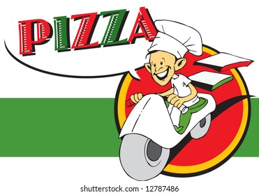 italian cook / pizzaiolo with pizza / logo