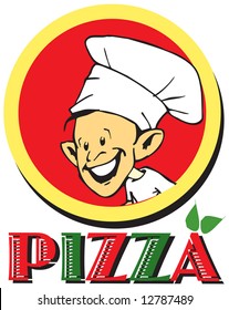 italian cook / pizzaiolo with pizza / logo