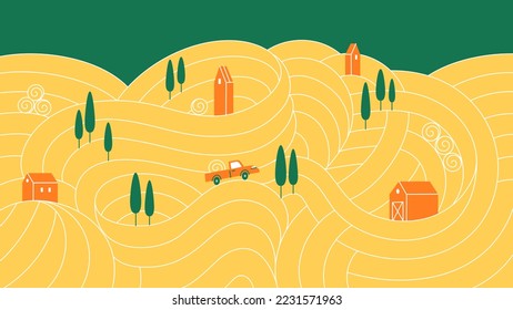 Italian countryside landscape with pasta. Vector illustration