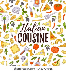 Italian cousine lettering with illustration