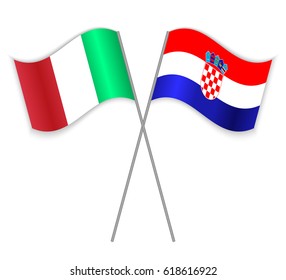 Italian and Croatian crossed flags. Italy combined with Croatia isolated on white. Language learning, international business or travel concept.