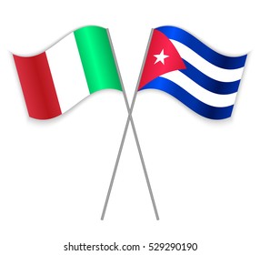Italian and Cuban crossed flags. Italy combined with Cuba isolated on white. Language learning, international business or travel concept.