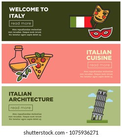 Italian cuisine and architecture Internet promo pages set