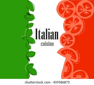 Italian cuisine background / Italian ingredients forming the Italian flag vector design