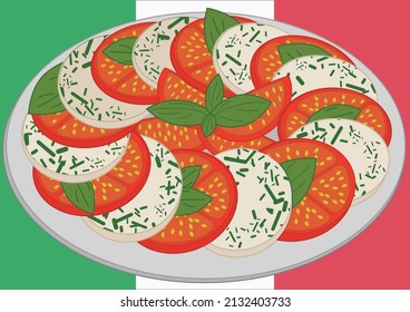 Italian Cuisine Dish - Caprese Salad. Vector Illustration