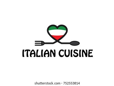 italian cuisine and flag