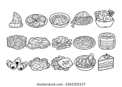 Italian cuisine food element outline sketch collection