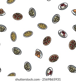 italian cuisine food pasta vector seamless pattern thin line illustration