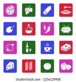 Italian Cuisine Icons. White Flat Design In Square. Vector Illustration. 