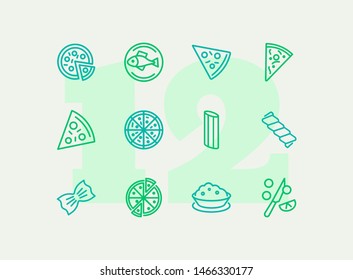 Italian cuisine line icon set. Set of line icons on white background. Food concept. Pizza, spaghetti, fish. Vector illustration can be used for topics like restaurant, Italy, eating, cooking