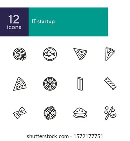 Italian cuisine line icon set. Set of line icons on white background. Food concept. Pizza, spaghetti, fish. Vector illustration can be used for topics like restaurant, Italy, eating, cooking