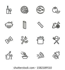 Italian cuisine line icon set. Wine, pizza, salmon. Food concept. Can be used for topics like healthy diet, restaurant menu, dinner, cooking