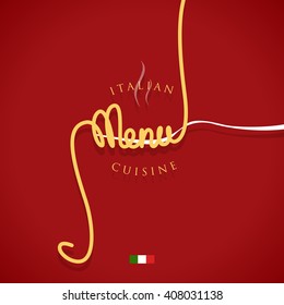 Italian cuisine. Menu cover with spaghetti and the fork - vector illustration