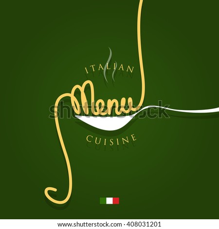 Italian cuisine. Menu cover with spaghetti and the spoon - vector illustration