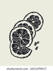 Italian cuisine and sea inspired illustrations with pasta, seafood, wine, lemons, shells, herbs in doodle cartoon vector style, Mediterranean kitchen wall art prints in la dolce vita style.