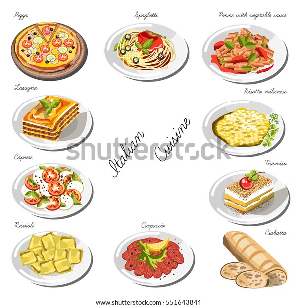 Italian Cuisine Set Collection Food Dishes Stock Vector (Royalty Free ...