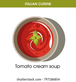 Italian Cuisine Tomato Cream Soup Vector Icon For Restaurant Menu Or Cooking Recipe Template