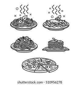 Italian cuisine, vector outline icons