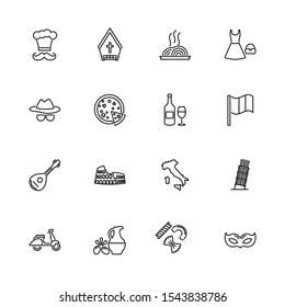 Italian Culture, Italy Outline Icons Set - Black Symbol On White Background. Italian Culture, Italy Simple Illustration Symbol - Lined Simplicity Sign. Flat Vector Thin Line Icon - Editable Stroke