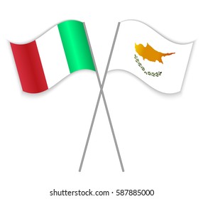 Italian and Cypriot crossed flags. Italy combined with Cyprus isolated on white. Language learning, international business or travel concept.