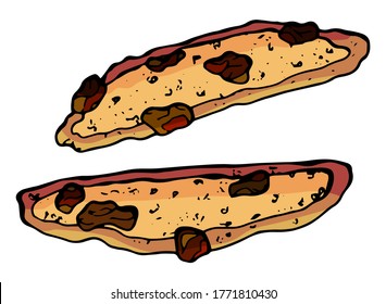 Italian dessert biscotti. Hand draw pastry on  white background. Stock illustration.
