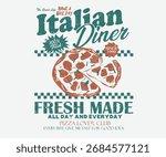 Italian dinner artwork. Pizza slice design for t shirt, poster, holiday card, brochures, menu cafe. Hot and fresh pizza.