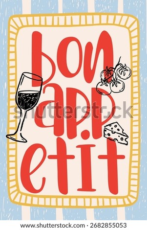 Italian doodle vector with cheese, bread, and wine for restaurant menu background or kitchen wall art, perfect for creating a cozy Mediterranean dining and entertaining atmosphere