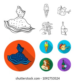 Italian dress, gelato, pinocchio, goddess of love. Italy set collection icons in outline,flat style vector symbol stock illustration web.
