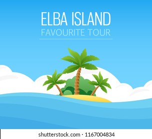 Italian Elba Island, Exotic scenic tropical landscape, Seascape with island shore vector illustration