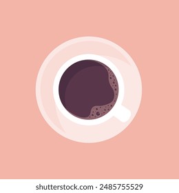 Italian espresso. Cup of black coffee, top view. Minimalistic poster. Vector flat illustration